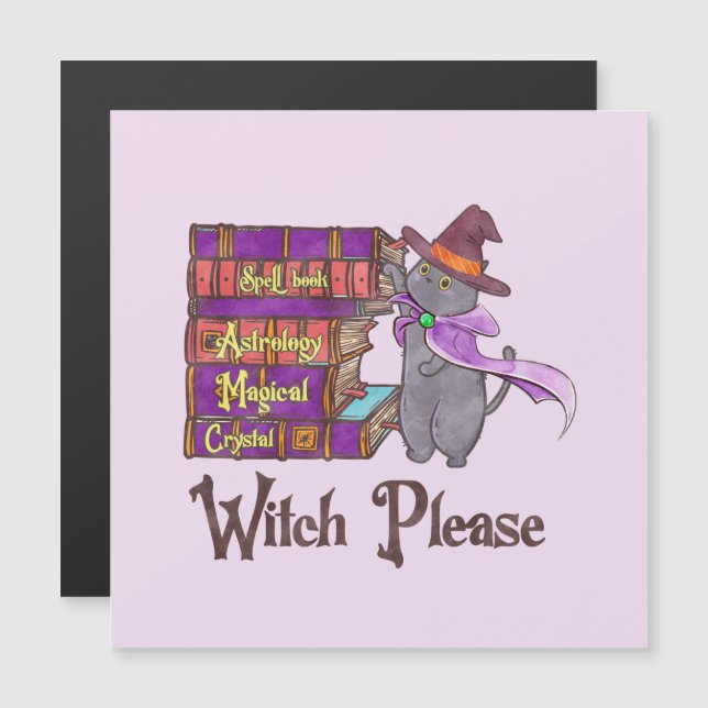 Cute Witch Cat with Bokar - "Witch Snälla" (Fram/baksida)