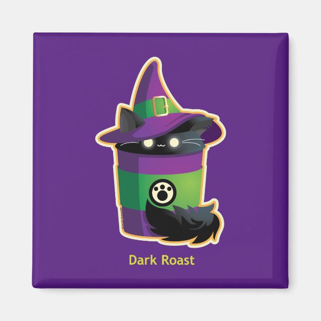 Cute Witch Coffee Black Cat Magnet (Framsidan)