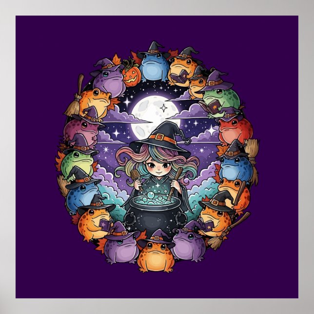 Cute Witch Creating Magical Moments With Toads Poster (Framsidan)