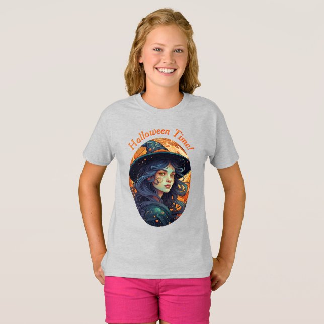 Cute Witch Design Kids'Halloween T-Shirt (Hel framsida)
