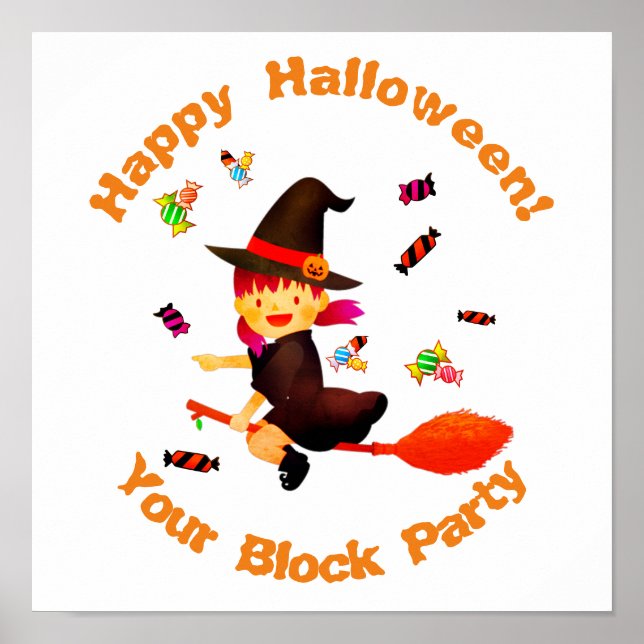 Cute Witch flyger på hennes Broom Halloween Poster (Framsidan)
