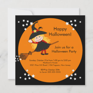 Cute Witch-för barn för inbjudan till Halloween fe
