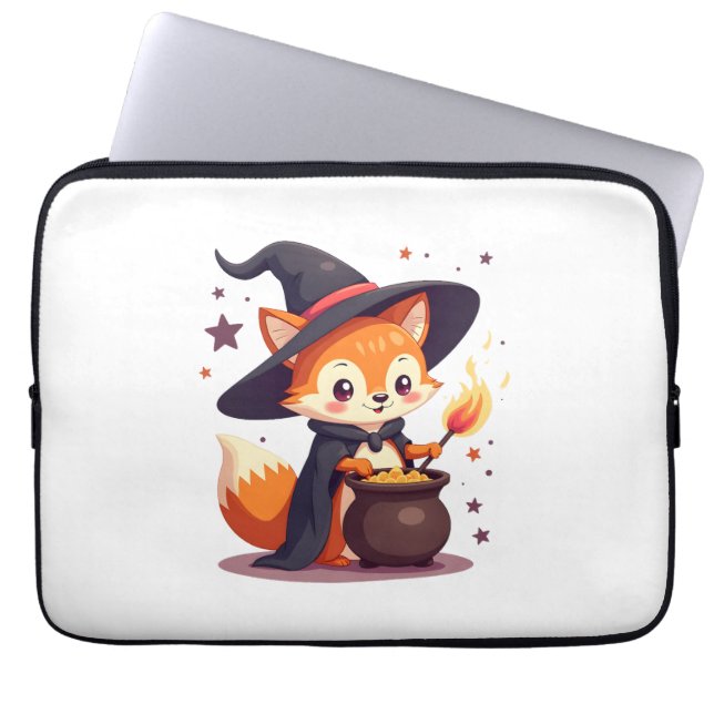 Cute Witch Fox - Magic Halloween Animal Tee Laptop Fodral (Framsidan)