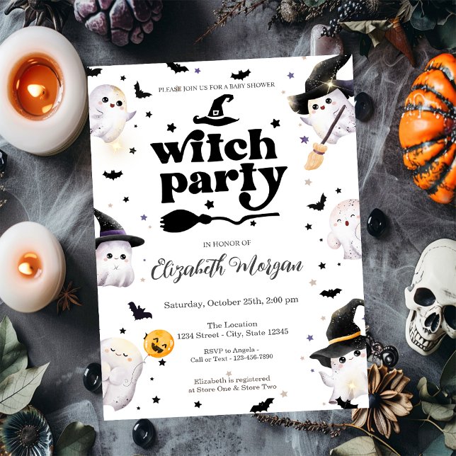 Cute Witch Ghost Party Baby Shower Inbjudningar (Skapare uppladdad)