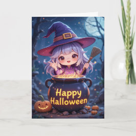 Cute Witch Girl Halloween Whimsical Kort