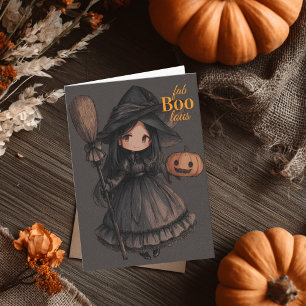 Cute Witch Girl hennes rum och Pumpkin Kids Hallow Kort