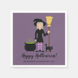 Cute Witch Girl med Kat & Happy halloween Pappersservett