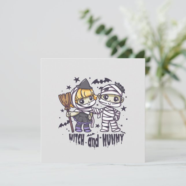 Cute Witch Girl & Mischievous Mummy Boy (Stående Fram)