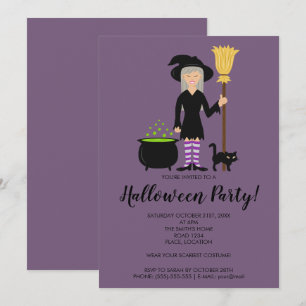 Cute Witch Girl som flyger på ett rum Halloween fe Inbjudningar
