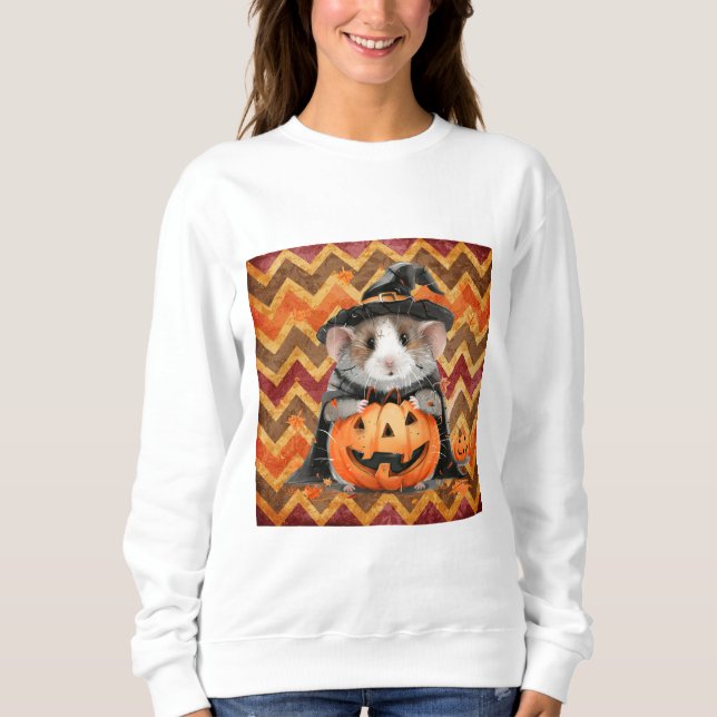Cute Witch Guinea Gris Halloween Chevron T Shirt (Framsida)