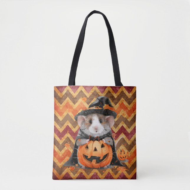 Cute Witch Guinea Gris Halloween Chevron Tygkasse (Framsida)