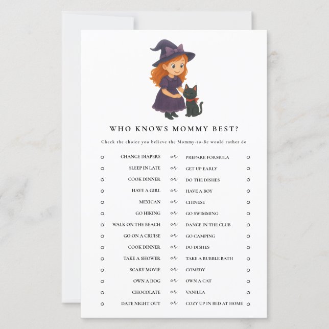 Cute Witch Halloween Baby Shower Activity Game (Framsida)