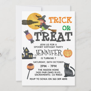 Cute Witch Halloween Birthday-inbjudan Inbjudningar