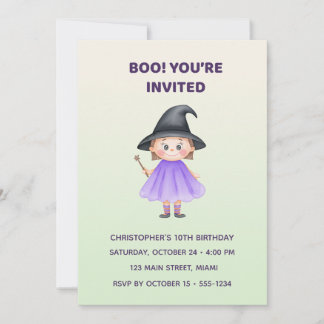 Cute Witch Halloween Birthday Invitation | Kids Inbjudningar