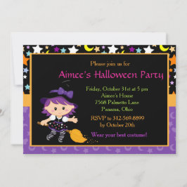 Cute Witch Halloween Costume Party Inbjudningar