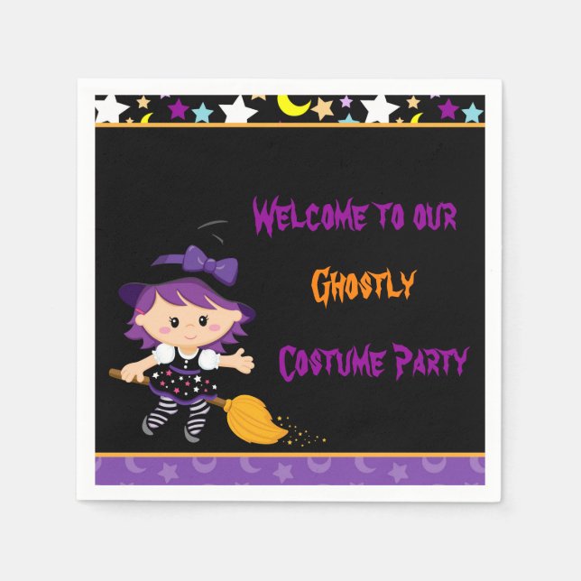 Cute Witch Halloween Costume Party Pappersservett (Framsidan)