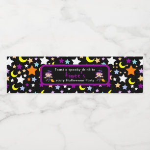 Cute Witch Halloween Costume Party Vattenflaskor Etikett