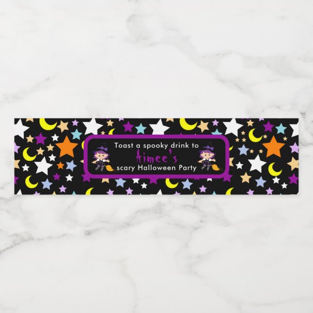 Cute Witch Halloween Costume Party Vattenflaskor Etikett (Singel etikett)