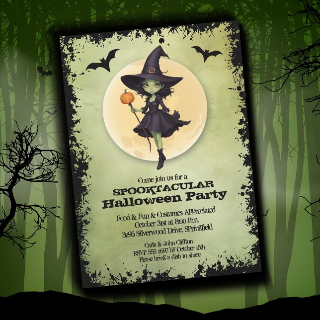 Cute Witch Halloween fest Inbjudningar (Cute Witch Halloween Party Invitations)