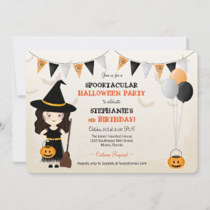 Cute Witch Halloween fest Inbjudningar