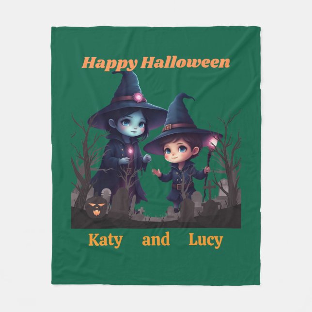 Cute Witch Halloween-filt Fleecefilt (Framsidan)