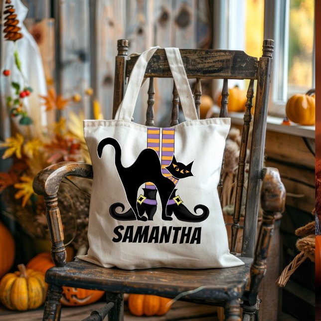 Cute Witch Halloween-Personlig Tygkasse (Halloween witch trick or treat bag)