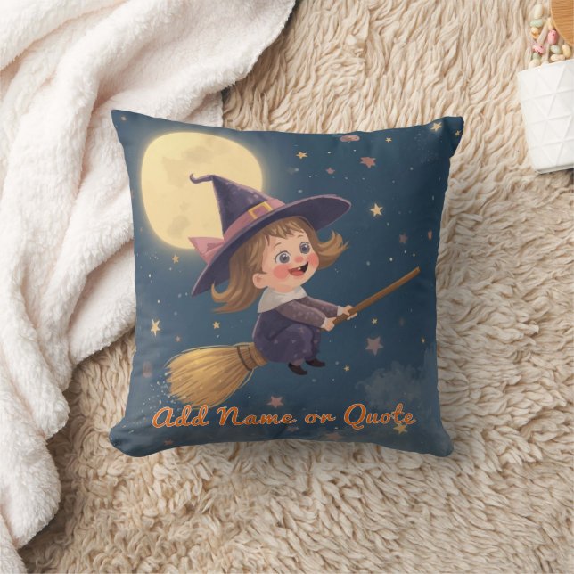 Cute Witch Halloween Pillow - redigerbar text Kudde (Filt)