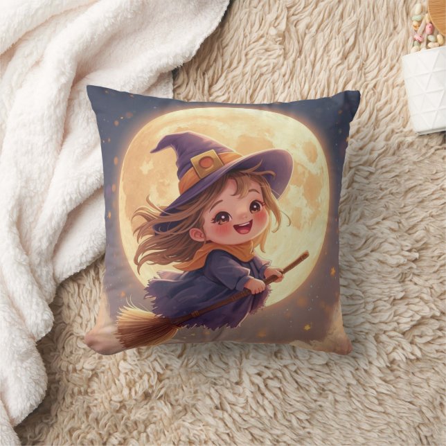 Cute Witch Halloween Pillow - Spooky Decor Kudde (Filt)
