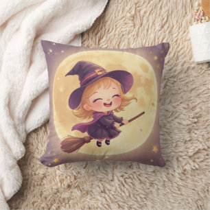 Cute Witch Halloween Pillow - Spooky Decor Kudde