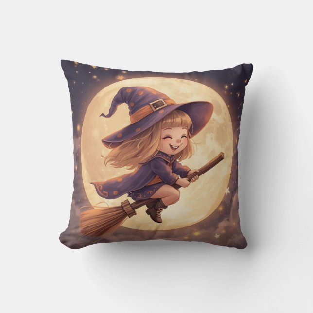 Cute Witch Halloween Pillow - Spooky Decor Kudde (Framsida)