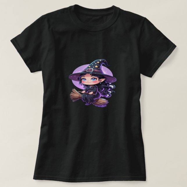 Cute Witch Halloween T-Shirt - Chibi Stil Tecknad (Design framsida)