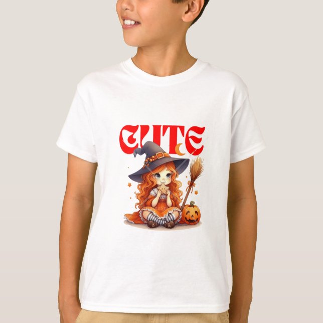 Cute Witch Halloween T-Shirt för barn (Framsida)