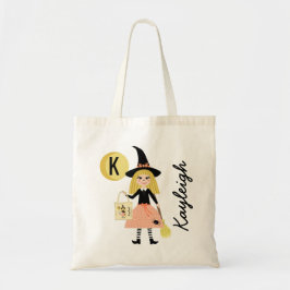 Cute Witch Halloween Treats Monogram Namn Tygkasse