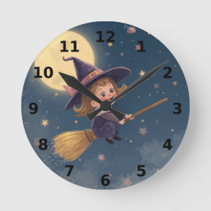 Cute Witch Halloween Wall Clock - Spooky Decor Rund Klocka