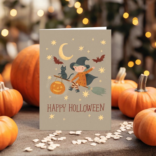 Cute Witch Happy halloween Anteckningskort (Skapare uppladdad)