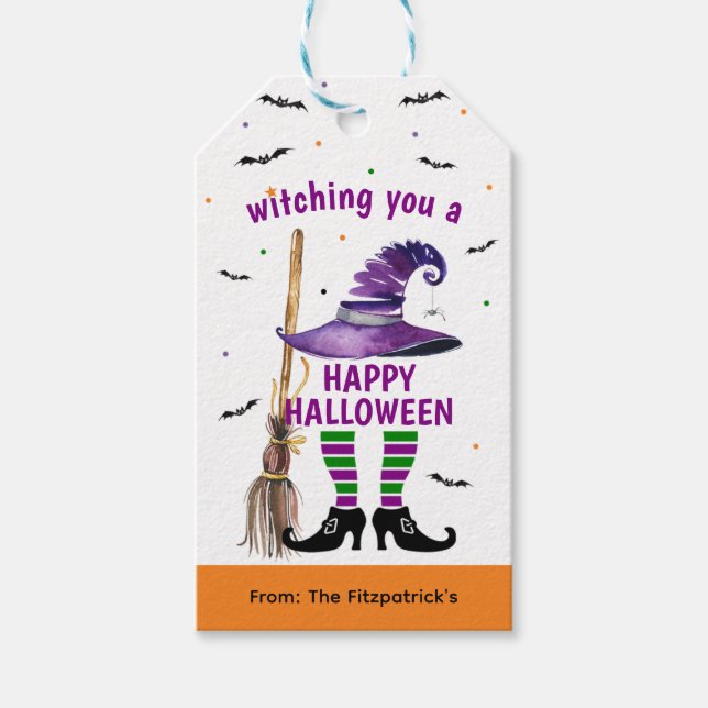 Cute Witch Happy halloween Kids Party Bag Gift Mär Presentetikett (Framsidan)