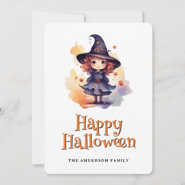 Cute Witch Happy halloween-kort Julkort (Framsida)