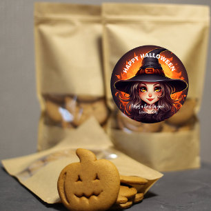 Cute Witch Happy halloween Sticker Vänlig Runt Klistermärke