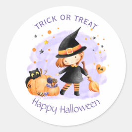Cute Witch Happy halloween Stickers Runt Klistermärke