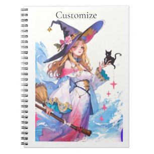 Cute Witch Holding Black Cat Thunder_Cove Anteckningsbok