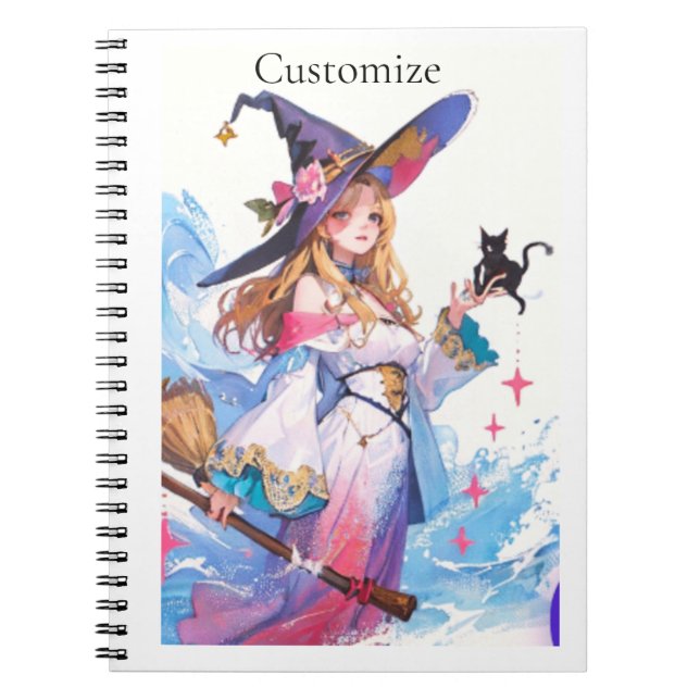 Cute Witch Holding Black Cat Thunder_Cove Anteckningsbok (Framsidan)