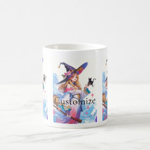 Cute Witch Holding Black Cat Thunder_Cove Kaffemugg