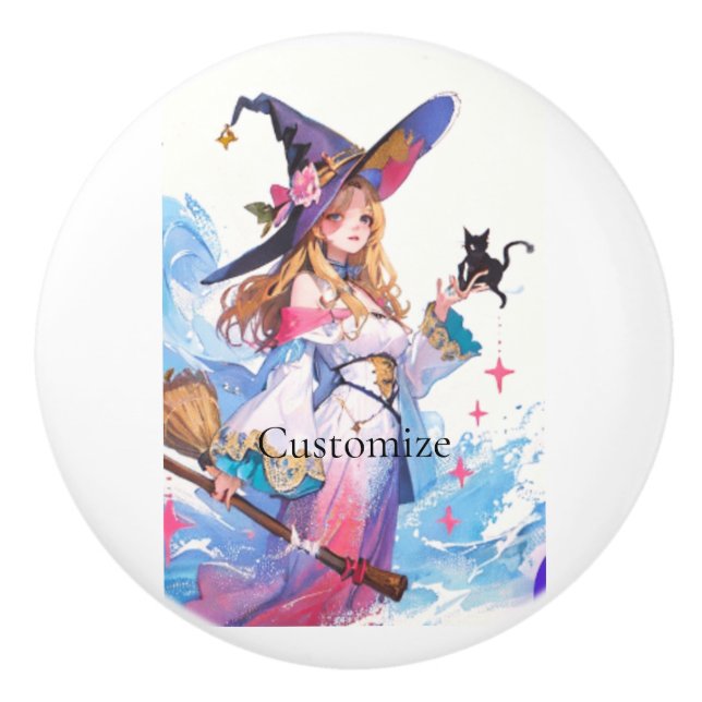 Cute Witch Holding Black Cat Thunder_Cove Knopp (Framsidan)