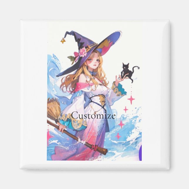 Cute Witch Holding Black Cat Thunder_Cove Magnet (Framsidan)