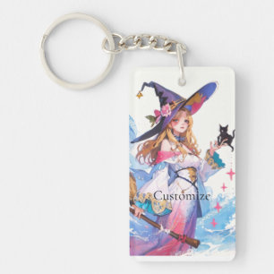 Cute Witch Holding Black Cat Thunder_Cove Nyckelring
