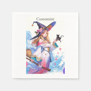Cute Witch Holding Black Cat Thunder_Cove Pappersservett