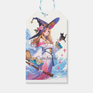 Cute Witch Holding Black Cat Thunder_Cove Presentetikett
