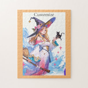 Cute Witch Holding Black Cat Thunder_Cove Pussel