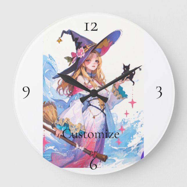 Cute Witch Holding Black Cat Thunder_Cove Stor Klocka (Framsida)