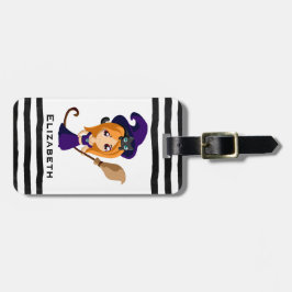 Cute Witch i Lila Hat Halloween Bagagebricka